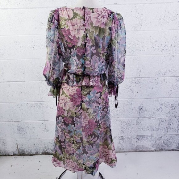 VTG 70s Mignon Italy Women's Silk Floral Tiered Midi Dress Silk Purple Size 6 - Picture 2 of 11